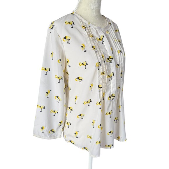 Oat & Fawn cream bird print 3/4 sleeve 1/2 zip blouse women's size XS - Picture 2 of 9